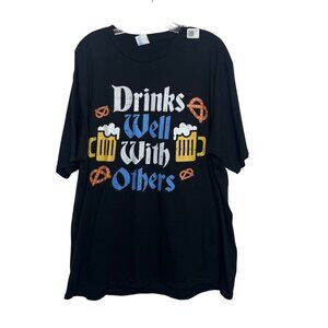Port & Company Drinks Well With Others Graphic Tshirt Mens 2XL Black New